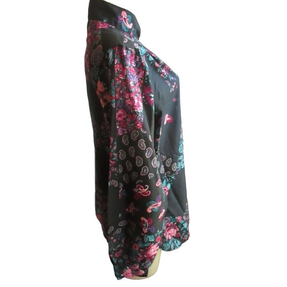 Vintage Women's Top 18 Large 1980's DonnKenny Black Polyester wild print Nylon L - Picture 4 of 9
